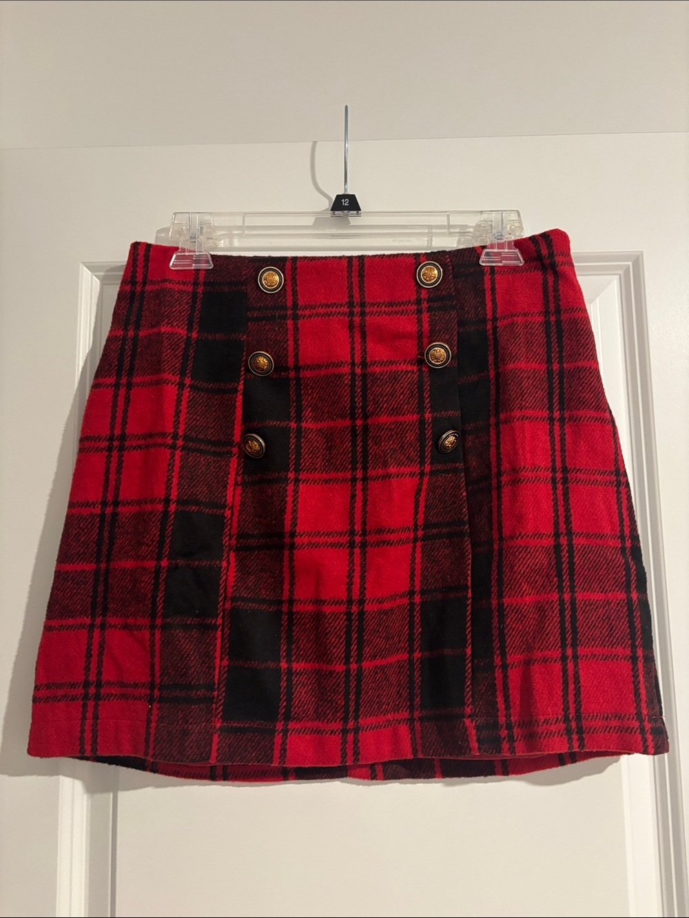 NWT!! HYFVE Red and Black Plaid Mini Skirt with Gold Buttons